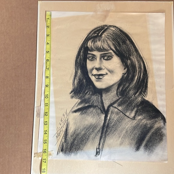 Vintage Original Portrait Charcoal Chalk Drawing, 14x17 - Picture 5 of 5